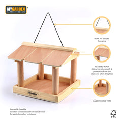 Hanging Wooden Bird Table Feeder for Garden