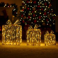Christmas-3pc Metal Gift Box + Gold PVC Coating