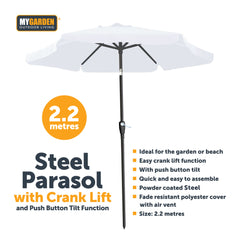 Steel Parasol with Crank Lift and Push Button Tilt Function
