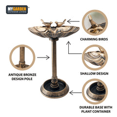 Weatherproof Bird Bath with Bird Figurines