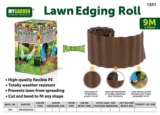 Lawn Edging 1 roll 9m Height 20cm Brown