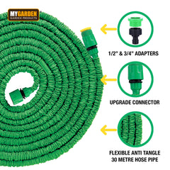30m Expanding Hosepipe with Connectors and Hook