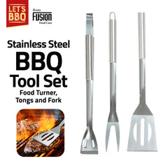 3PK Stainless Steel Barbecue Tool Set with Spatula and Tongs
