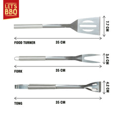 3PK Stainless Steel Barbecue Tool Set with Spatula and Tongs