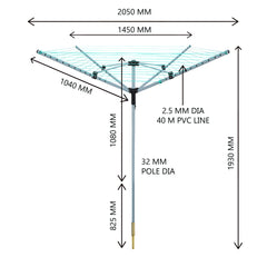 40m Rotary Airer with 4 Arms Clothes Dryer