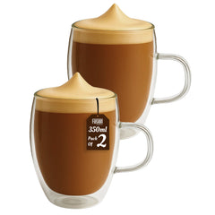 2PK 350ml Double Wall Mug + Handle