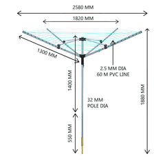 4 Arm Waterproof Rotary Airer 60m