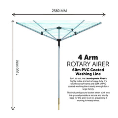 4 Arm Waterproof Rotary Airer 60m
