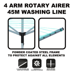 4 Arm Waterproof Rotary Airer 45m