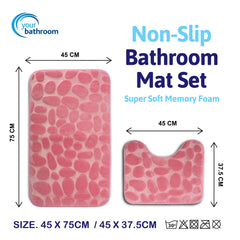 Memory Foam Bath Mat Set in Soft Pink Color