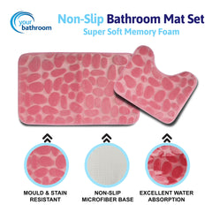 Memory Foam Bath Mat Set in Soft Pink Color