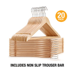 20PK Wooden Hanger Natural
