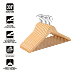 Premium 10-Pack Wooden Cloth Hangers Set