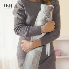 2 Litre Long Hot Water Bottle with Plush Cover+Poms+Pocket+Strap
