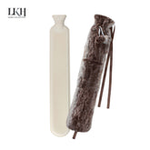 2 Litre Long Hot Water Bottle with Plush Cover+Poms+Pocket+Strap