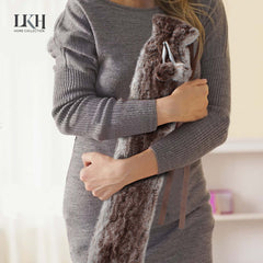 2 Litre Long Hot Water Bottle with Plush Cover+Poms+Pocket+Strap