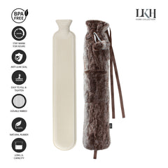 2 Litre Long Hot Water Bottle with Plush Cover+Poms+Pocket+Strap