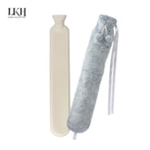 2 Litre Long Hot Water Bottle with Plush Cover+Poms+Pocket+Strap