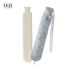 2 Litre Long Hot Water Bottle with Plush Cover+Poms+Pocket+Strap