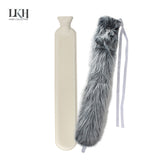 2 Litre Long Hot Water Bottle with Fur Cover+Poms+Pocket+Strap