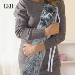 2 Litre Long Hot Water Bottle with Fur Cover+Poms+Pocket+Strap