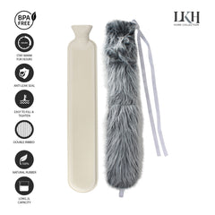 2 Litre Long Hot Water Bottle with Fur Cover+Poms+Pocket+Strap