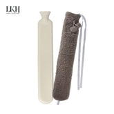 2 Litre Long Hot Water Bottle with Sherpa Fleece Cover+Poms+Pocket+Strap