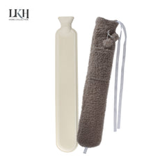 2 Litre Long Hot Water Bottle with Sherpa Fleece Cover+Poms+Pocket+Strap