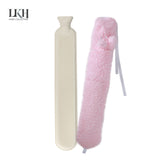 2 Litre Long Hot Water Bottle with Sherpa Fleece Cover+Poms+Pocket+Strap
