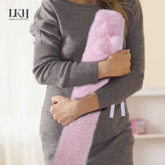 2 Litre Long Hot Water Bottle with Sherpa Fleece Cover+Poms+Pocket+Strap