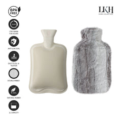 2 Litre Long Hot Water Bottle with Rabbit Fur Cover
