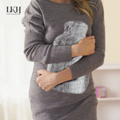 2 Litre Long Hot Water Bottle with Rabbit Fur Cover