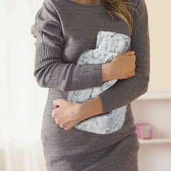 2 Litre Hot Water Bottle with Rabbit Fur Coverand Poms