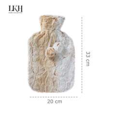 2 Litre Hot Water Bottle with Rabbit Fur Cover and Poms