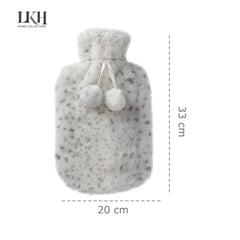 2 Litre Hot Water Bottle with Rabbit Fur Cover and Poms