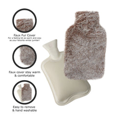 2 Litre Hot Water Bottle with Rabbit Fur Cover
