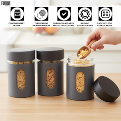 3PK Glass Storage Container Grey
