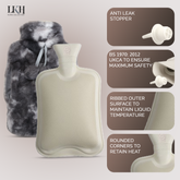 2 Litre Hot Water Bottle with Rabbit Fur Cover and Poms