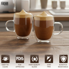 2PK 350ml Double Wall Mug + Handle