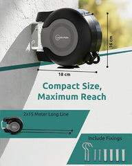 30m Washing Line Cloth Reel Black/Grey