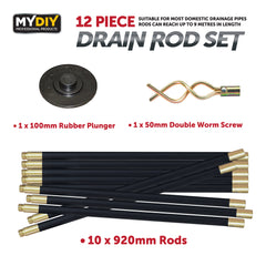 12 Piece Drain Rod Set