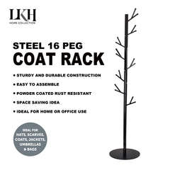 Durable 16-Peg Steel Coat Rack Stand