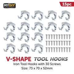 15 Piece V-Shape Tool Hooks with 30 Screws