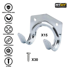 15 Piece V-Shape Tool Hooks with 30 Screws