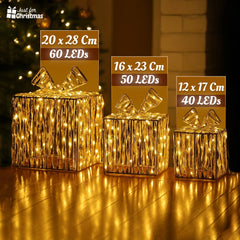Christmas-3pc Metal Gift Box + Gold PVC Coating
