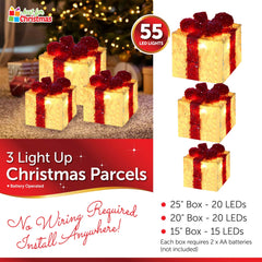 3 Light-Up Christmas Parcels