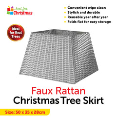 Collapsible Faux Rattan Christmas Tree Skirt