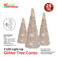 3 LED Light-Up Glitter Tree Cones