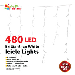 480 LED Brilliant Ice White Icicle Lights