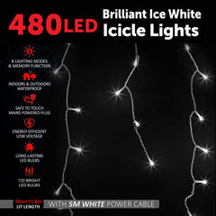 480 LED Brilliant Ice White Icicle Lights